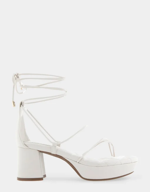 Comfortable Women's Lace Up Platform Sandal in Eggnog Faux Leather