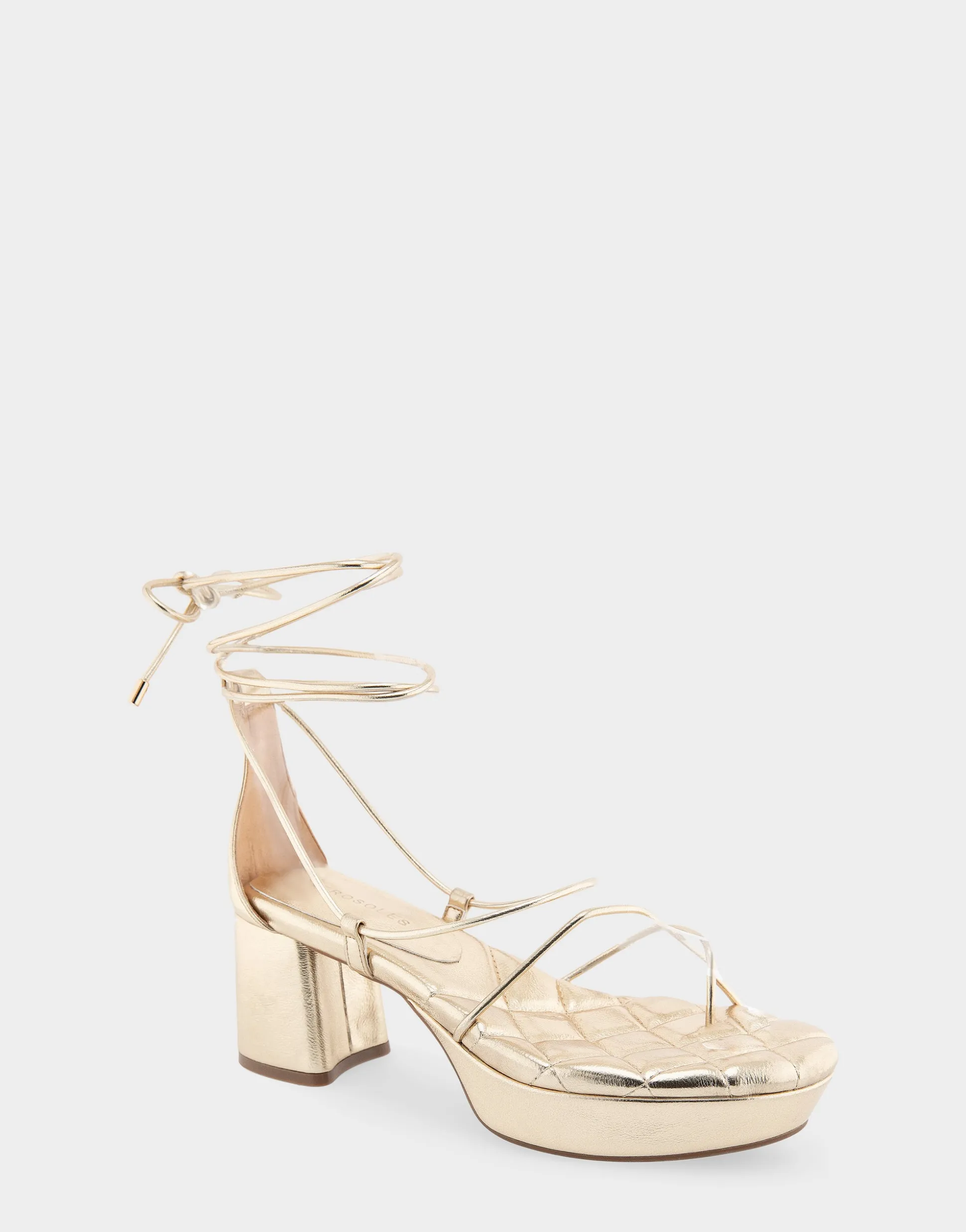 Comfortable Women's Lace Up Platform Sandal in Soft Gold Faux Leather