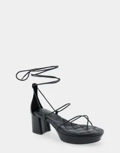 Comfortable Women's Lace Up Platform Sandal in Black Faux Leather