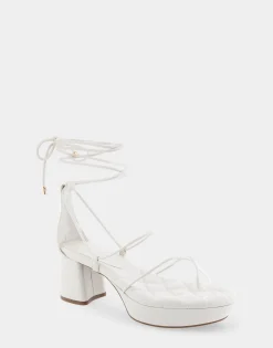Comfortable Women's Lace Up Platform Sandal in Eggnog Faux Leather