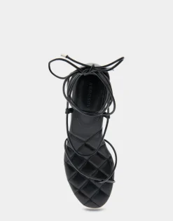Comfortable Women's Lace Up Platform Sandal in Black Faux Leather