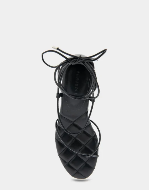Comfortable Women's Lace Up Platform Sandal in Black Faux Leather