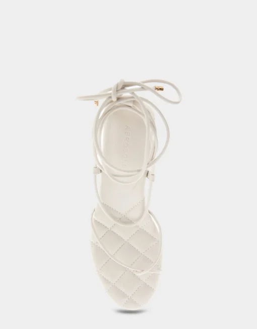 Comfortable Women's Lace Up Platform Sandal in Eggnog Faux Leather