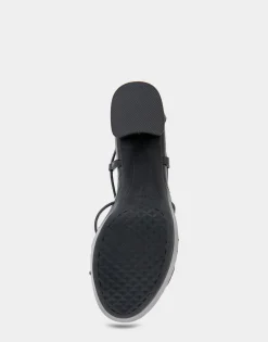 Comfortable Women's Lace Up Platform Sandal in Black Faux Leather