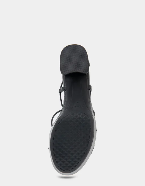 Comfortable Women's Lace Up Platform Sandal in Black Faux Leather
