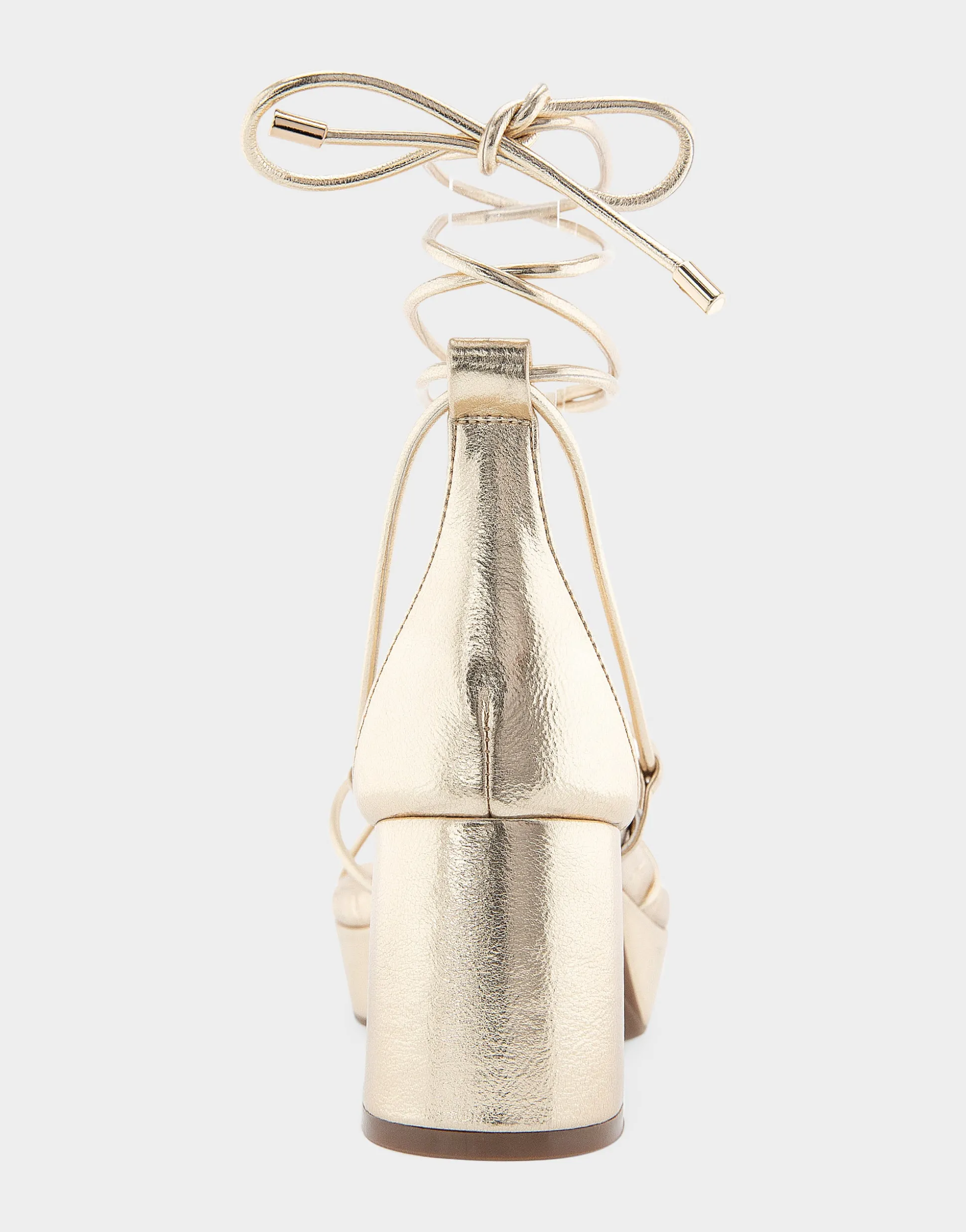 Comfortable Women's Lace Up Platform Sandal in Soft Gold Faux Leather