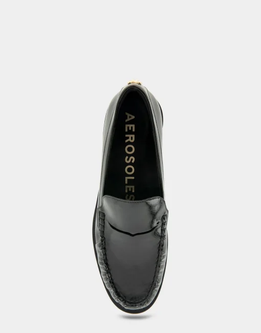 Comfortable Women's Lightweight Flexible Tailored Weejun Loafer in Black Crinkled Patent Faux Leather Patent Faux Leather