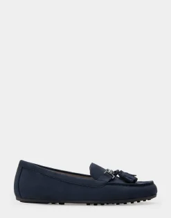 Comfortable Women's Loafer in Navy Faux Suede.