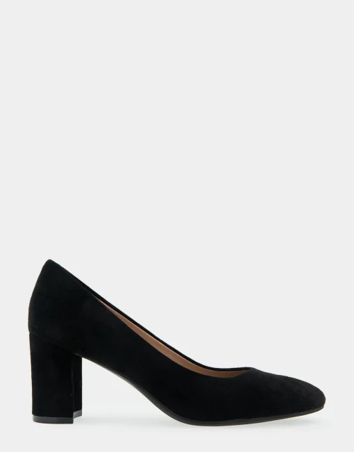 Comfortable Women's Mid Heel Pump in Genuine Black Suede