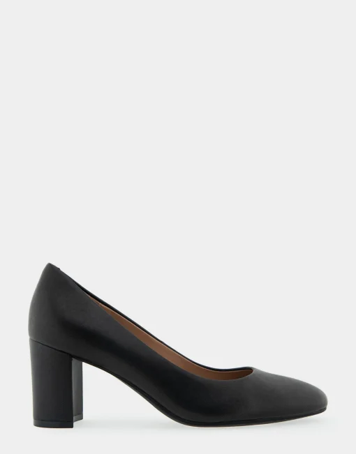 Comfortable Women's Mid Heel Pump in Genuine Black Leather