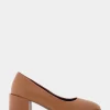 Comfortable Women's Mid Heel Pump in Tan Genuine Leather
