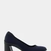 Comfortable Women's Mid Heel Pump in Navy Stretch Gabardine Fabric