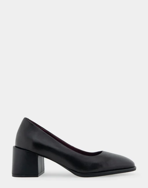 Comfortable Women's Mid Heel Pump in Black Genuine Leather