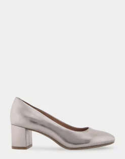 Comfortable Women's Mid Heel Pump in Champagne Genuine Leather