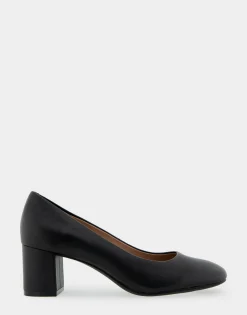 Comfortable Women's Mid Heel Pump in Black Genuine Leather