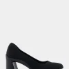 Comfortable Women's Mid Heel Pump in Black Stretch Fabric Stretch Fabric