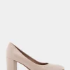 Comfortable Women's Mid Heel Pump in Natural Patent Faux Leather