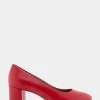 Comfortable Women's Mid Heel Pump in Racing Red Leather