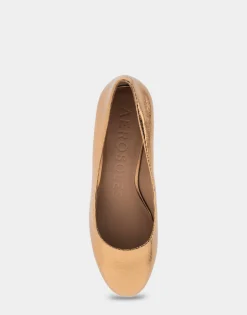 Comfortable Women's Mid Heel Pump in Light Bronze Leather