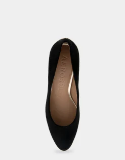 Comfortable Women's Mid Heel Pump in Genuine Black Suede