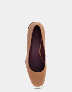 Comfortable Women's Mid Heel Pump in Tan Genuine Leather