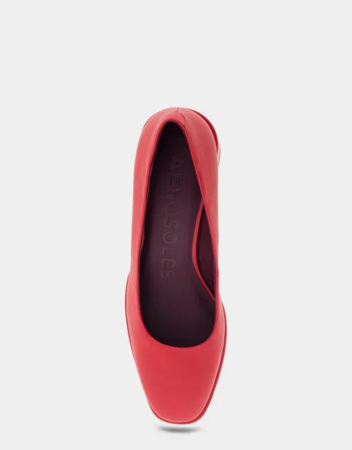 Comfortable Women's Mid Heel Pump in Red Genuine Leather