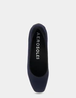 Comfortable Women's Mid Heel Pump in Navy Stretch Gabardine Fabric