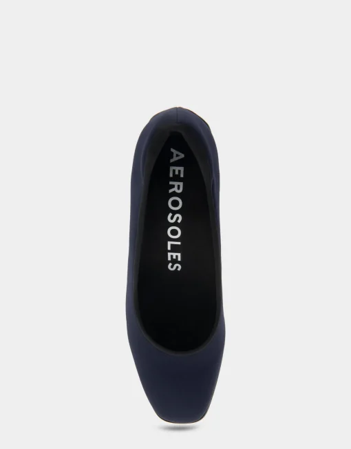 Comfortable Women's Mid Heel Pump in Navy Stretch Gabardine Fabric