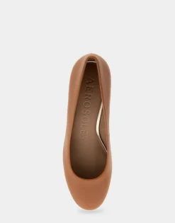 Comfortable Women's Mid Heel Pump in Tan Genuine Leather