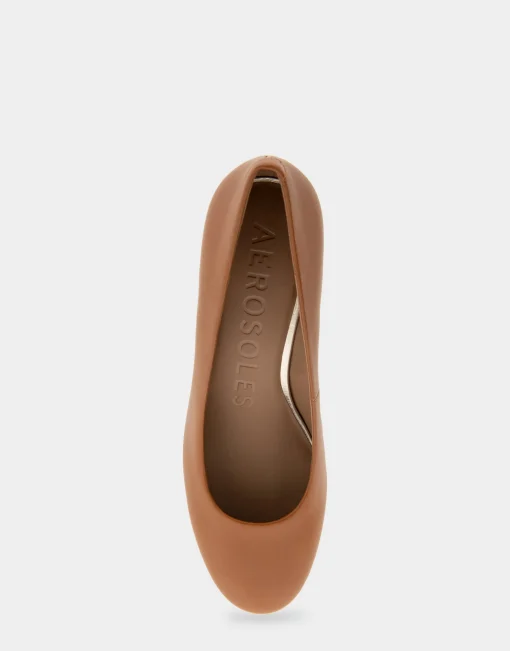 Comfortable Women's Mid Heel Pump in Tan Genuine Leather