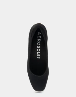 Comfortable Women's Mid Heel Pump in Black Stretch Fabric Stretch Fabric