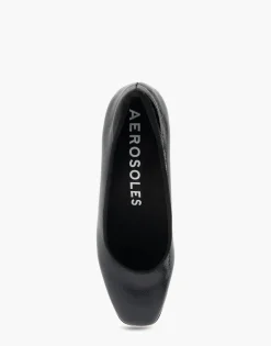 Comfortable Women's Mid Heel Pump in Black Patent Faux Leather