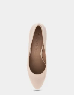 Comfortable Women's Mid Heel Pump in Natural Patent Faux Leather