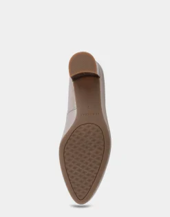 Comfortable Women's Mid Heel Pump in Champagne Genuine Leather