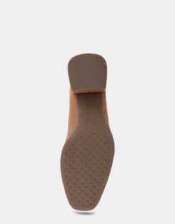 Comfortable Women's Mid Heel Pump in Tan Genuine Leather