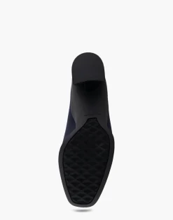 Comfortable Women's Mid Heel Pump in Navy Stretch Gabardine Fabric