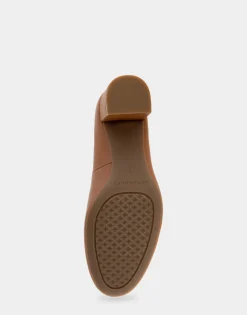 Comfortable Women's Mid Heel Pump in Tan Genuine Leather