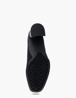 Comfortable Women's Mid Heel Pump in Black Stretch Fabric Stretch Fabric