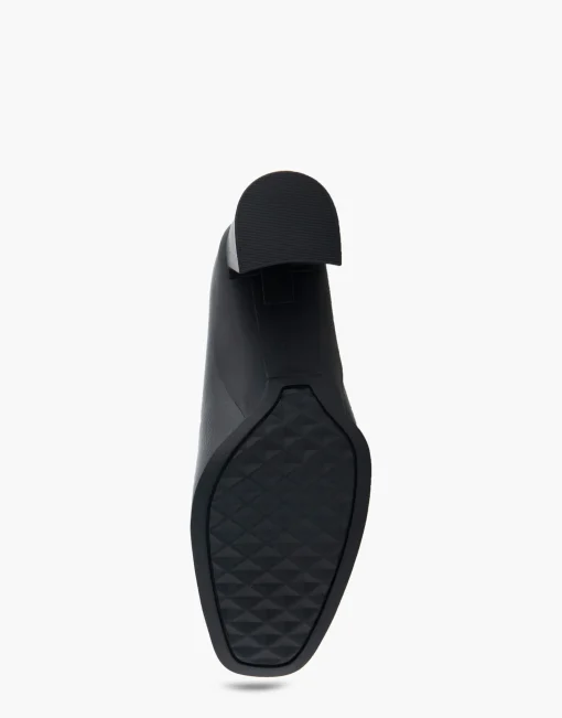 Comfortable Women's Mid Heel Pump in Black Patent Faux Leather