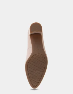 Comfortable Women's Mid Heel Pump in Natural Patent Faux Leather