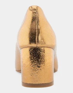 Comfortable Women's Mid Heel Pump in Light Bronze Leather