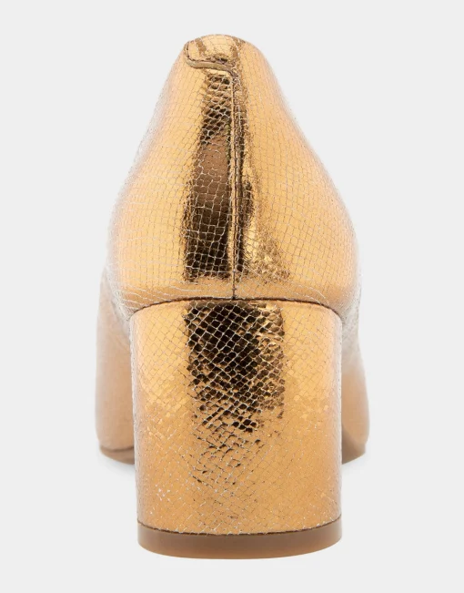 Comfortable Women's Mid Heel Pump in Light Bronze Leather