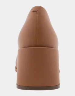 Comfortable Women's Mid Heel Pump in Tan Genuine Leather