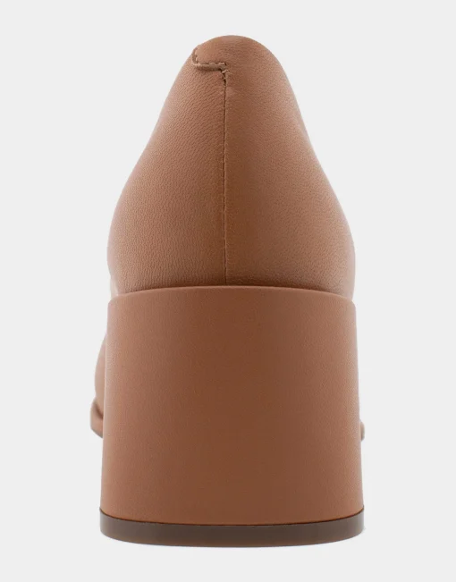 Comfortable Women's Mid Heel Pump in Tan Genuine Leather