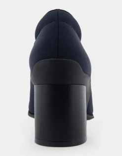 Comfortable Women's Mid Heel Pump in Navy Stretch Gabardine Fabric