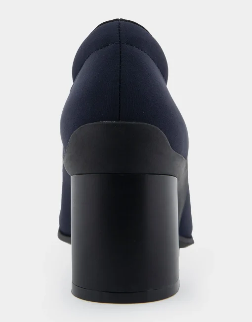 Comfortable Women's Mid Heel Pump in Navy Stretch Gabardine Fabric