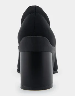 Comfortable Women's Mid Heel Pump in Black Stretch Fabric Stretch Fabric