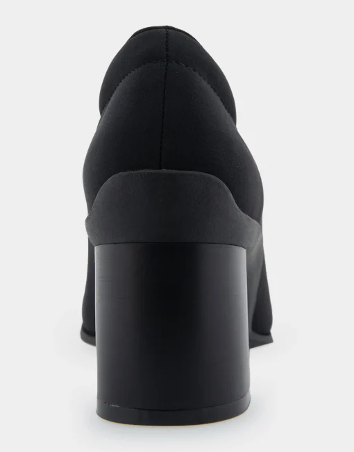 Comfortable Women's Mid Heel Pump in Black Stretch Fabric Stretch Fabric