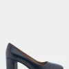 Comfortable Women's Mid-heel Pump in Navy Leather