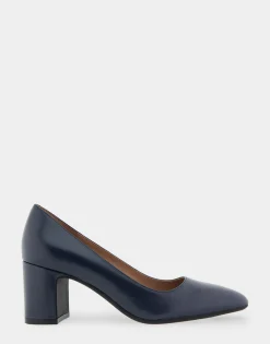 Comfortable Women's Mid-heel Pump in Navy Leather